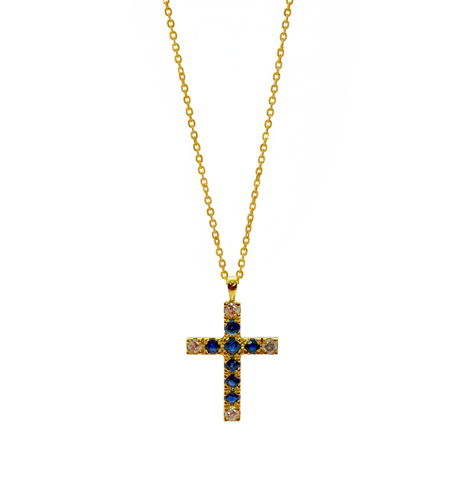 cadena con Cruz de Diamantes y zafiros