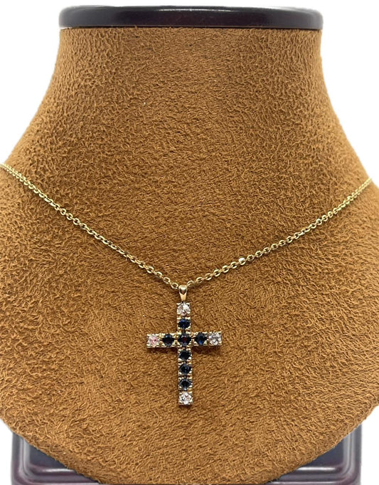 cadena con Cruz de Diamantes y zafiros